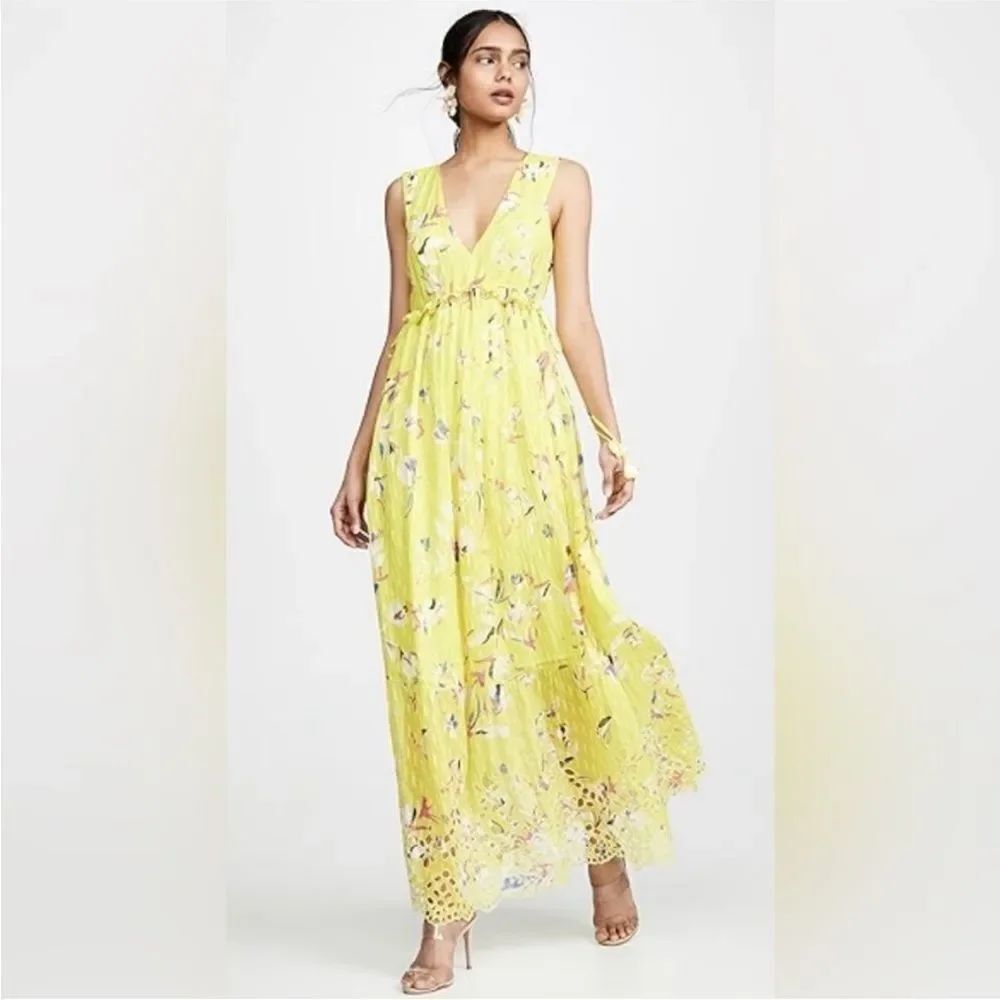 Tanya Taylor Vibrant Yellow Floral Maxi Dress, US4